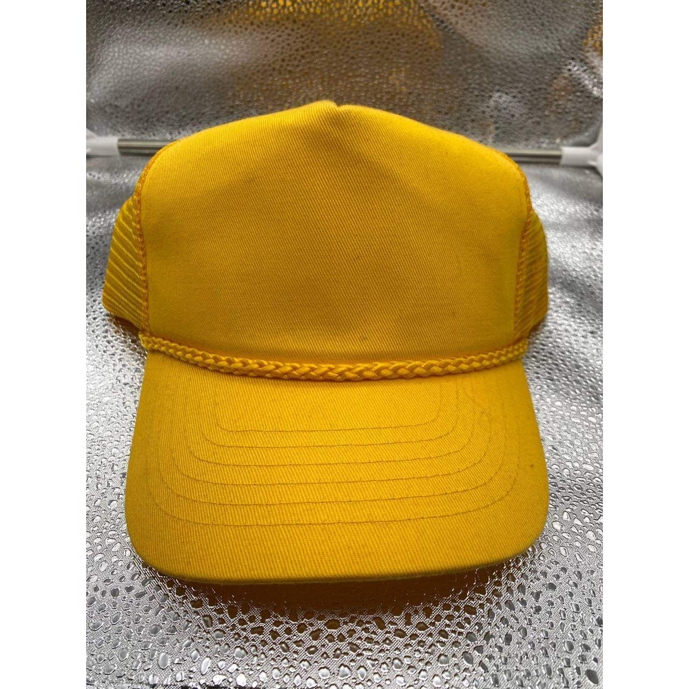 KC Trucker Hat Mens OSFA Yellow Braided‎ Rope Mesh Snapback Blank Vintage Style